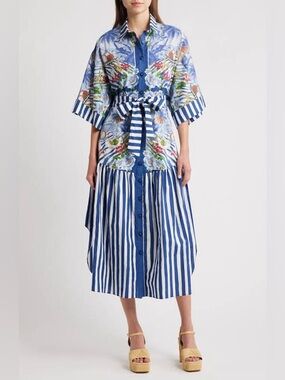 FARM RIO FRESH TABLE SCARF PRINTED organic COTTON SHIRTDRESS
